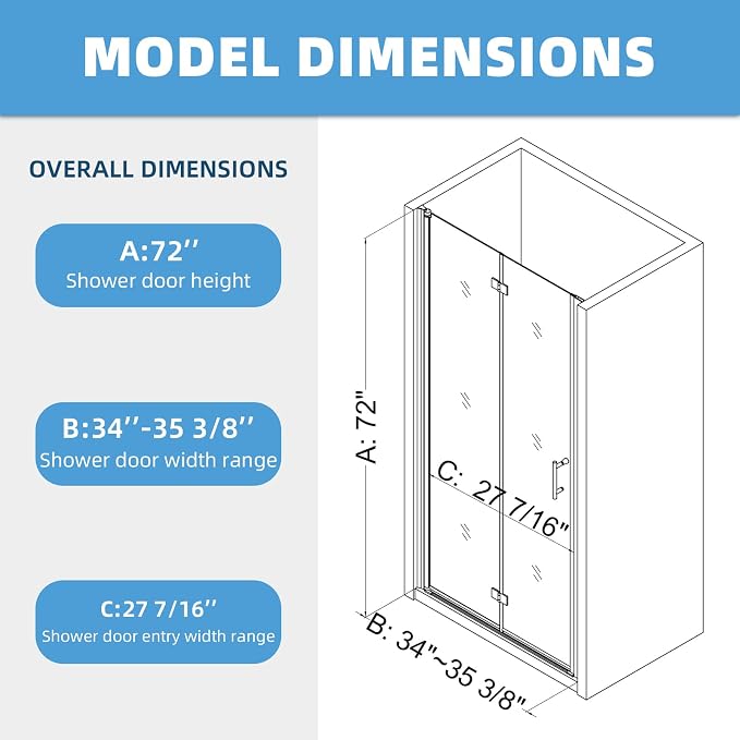 Bifold Shower Door, Royal Guard 34" W X 72" H Frameless Glass Shower Door - Image 2