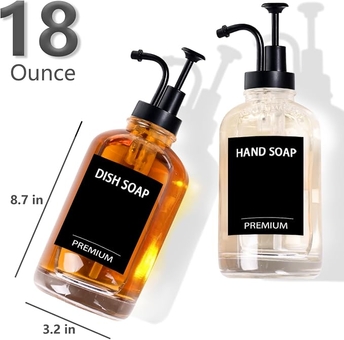 Dish Soap Dispenser for Kitchen, Hand Glass Soap Dispenser Set - Image 4