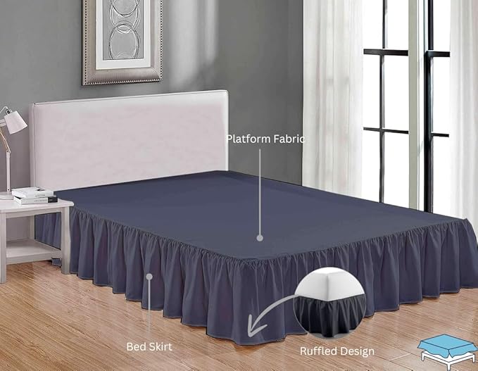 Ruffle Bed Skirt with Split Corners, Microfiber Dust Ruffled for a Perfectly Tailored Bedding Ensemble, Wrinkle and Fade Free, Easy Fit, Twin Size 16 Inch Drop, Dark Grey