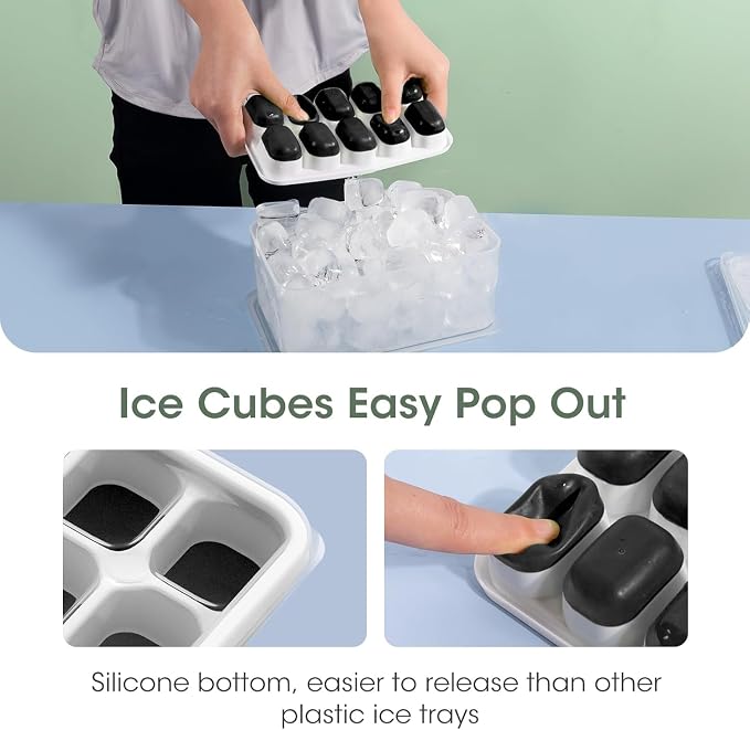 DOQAUS Ice Cube Tray with Lid and Bin, 4 Pack Silicone Plastic Ice Cubes Trays - Image 6