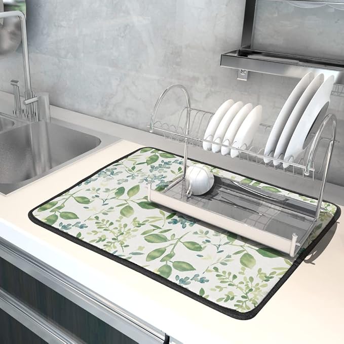 Green Leaves Branches Dish Drying Mat - Image 5