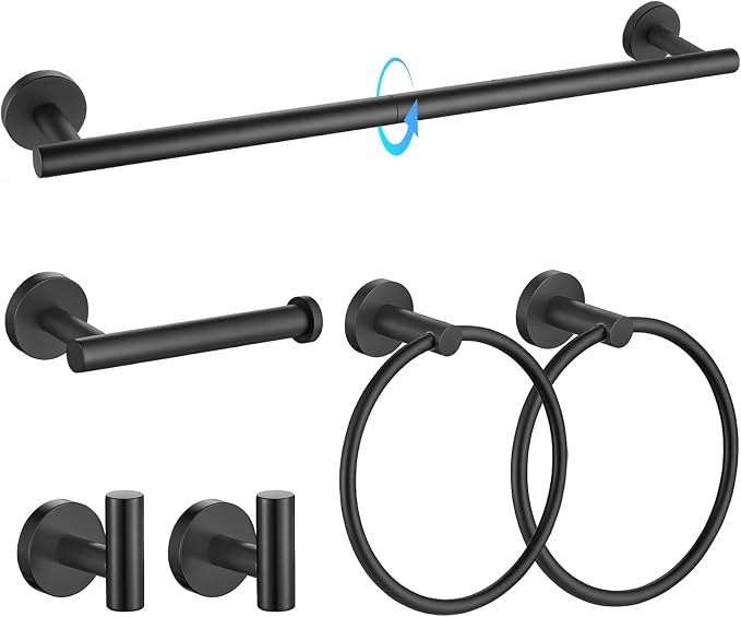 TQKAG Matte Black Bathroom Hardware Set 6-Piece Bathroom Accessory Set 23.6 by TQKAG