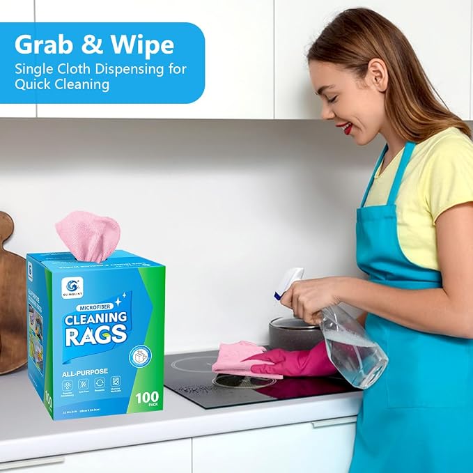 GLIMGLINT Pink Microfiber Cleaning Cloth, 100 Pack Cleaning Rags, Ultra - Image 8