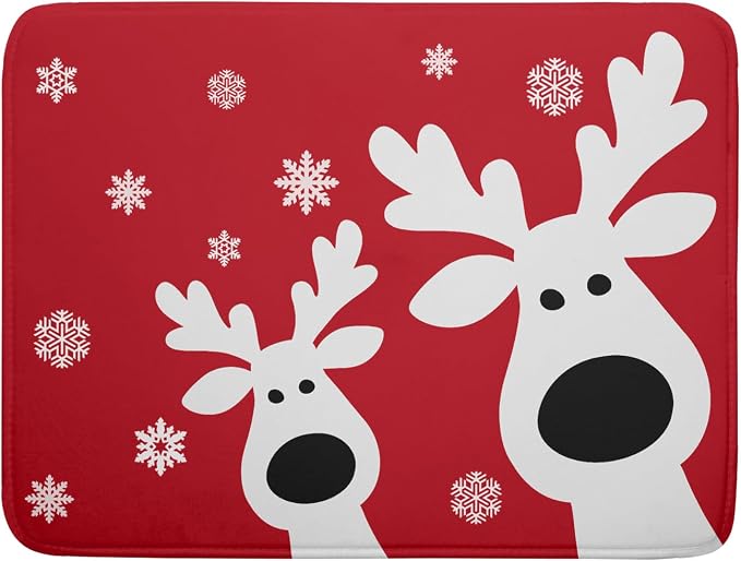Christmas Dish Drying Mat for Kitchen Counter Cute Reindeer Winter Microfiber by Unknown