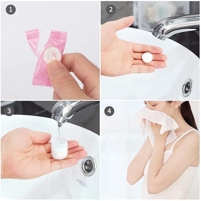 Classycoo Compressed Towel 100 PCS Mini Tablets Disposable Portable Face Towel - Image 3