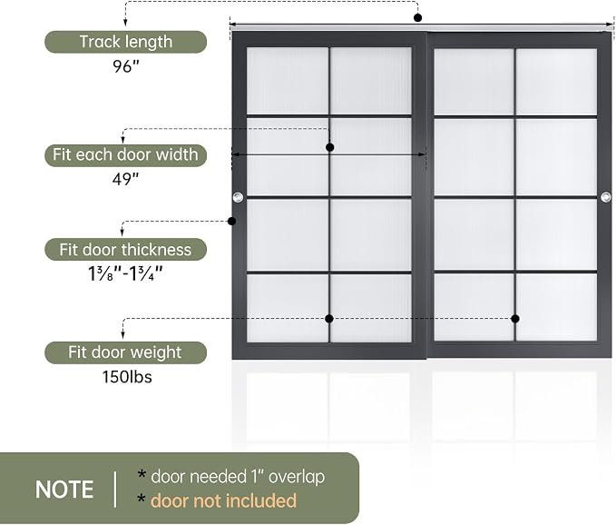EaseLife 8FT/96in Bypass Double Sliding Pocket Door Hardware Kit, Commercial - Image 4