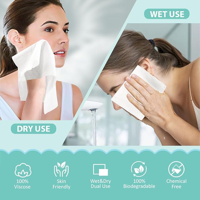 HOMEXCEL Face Towels, Disposable Face Towelette, Biodegradable Makeup Remover - Image 3
