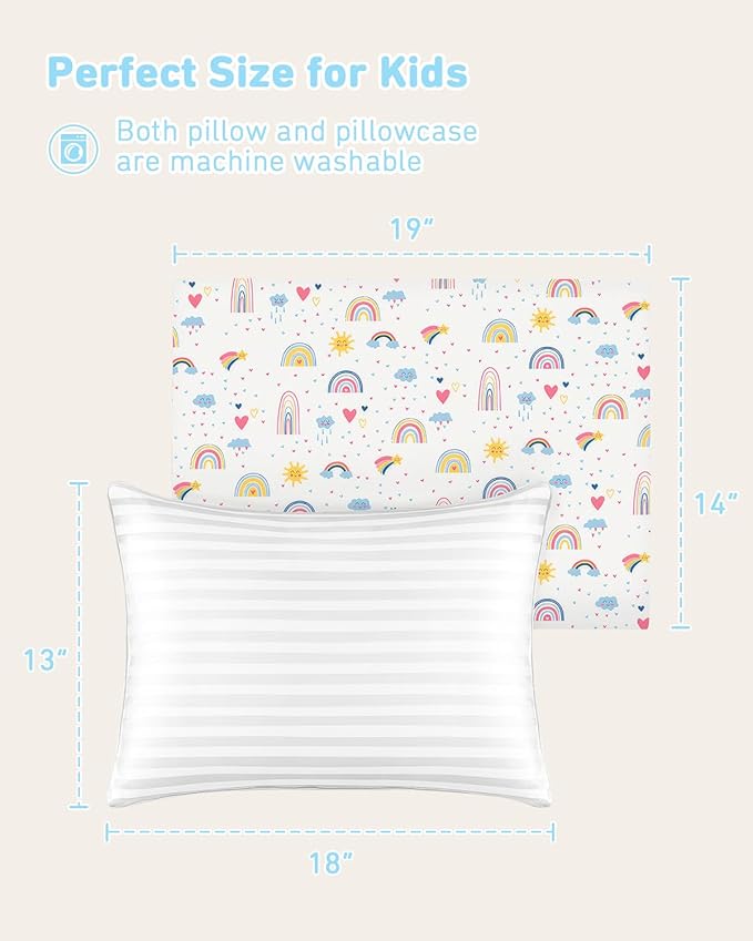 Babebay Toddler Pillow,13X18 Soft Toddler Pillows for Sleeping, Machine Washable Kids Pillow with Cotton Pillowcase, Perfect for Travel, Toddlers Cot