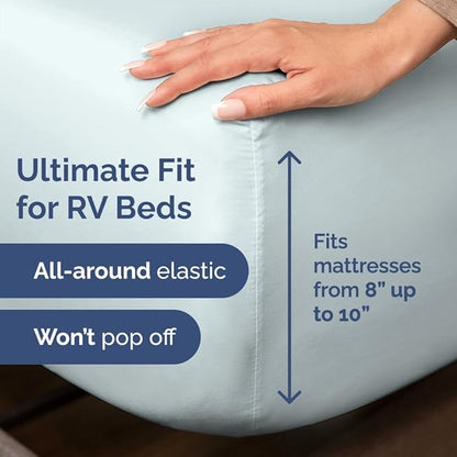 RV Short Queen Sheet Set 60 X 75 - 4 Piece RV Short Queen Bed Sheets - Soft, Breathable and Cooling - Designed for Bunks, Trailers & Campers - Fits 8” to 12" Mattress - Hotel Luxury Bedding - Ice Blue