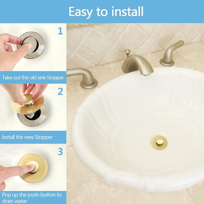 Gold Bathroom Sink Stopper – Pop Up Drain Stopper & Strainer, 2-in-1 Universal - Image 4