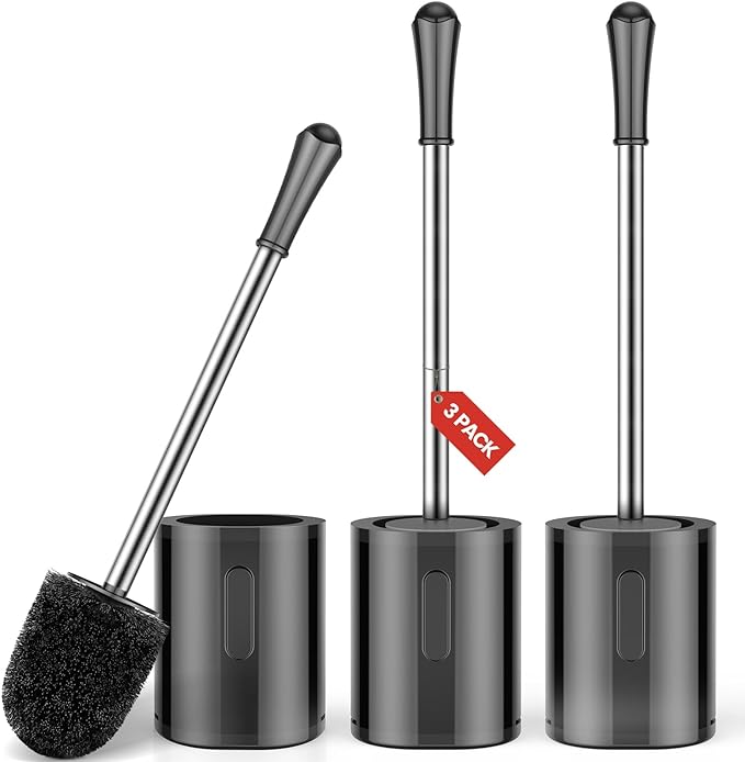 Toilet Brush and Holder, 3 Pack Compact Size Toilet Bowl Brush by AONEZ