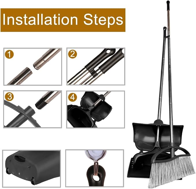 Long Handle Heavy Duty Broom and Dustpan Set, Outdoor and Commercial Upright - Image 9