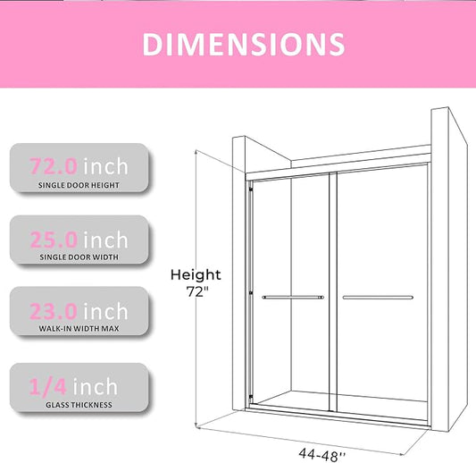 48 Inch Glass Shower Door with 1/4" Clear SGCC Tempered Glass, 44-48 in.W x72 - Image 2