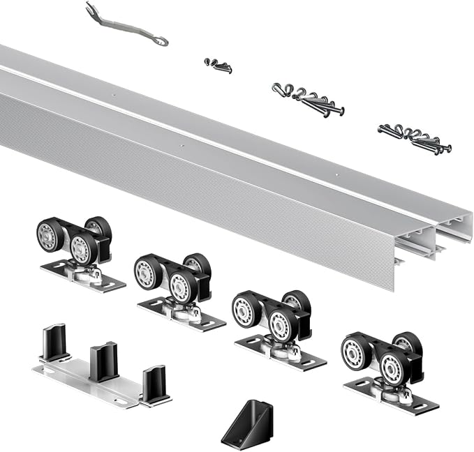 Heavy Duty Bypass Sliding Closet Door Track Hardware 60", 5FT Aluminium Pocket by SongYung