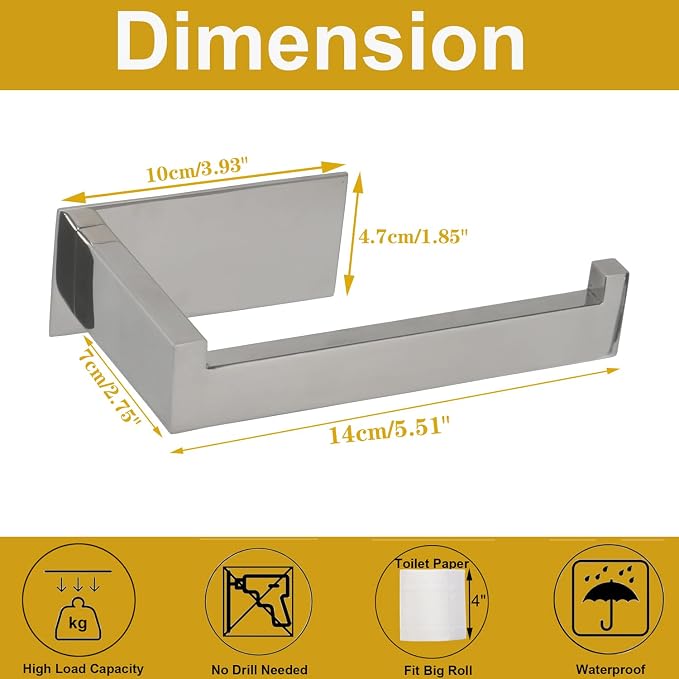 Toilet Paper Holder, Self Adhesive Tissue Holder Stainless Steel Rustproof - Image 7