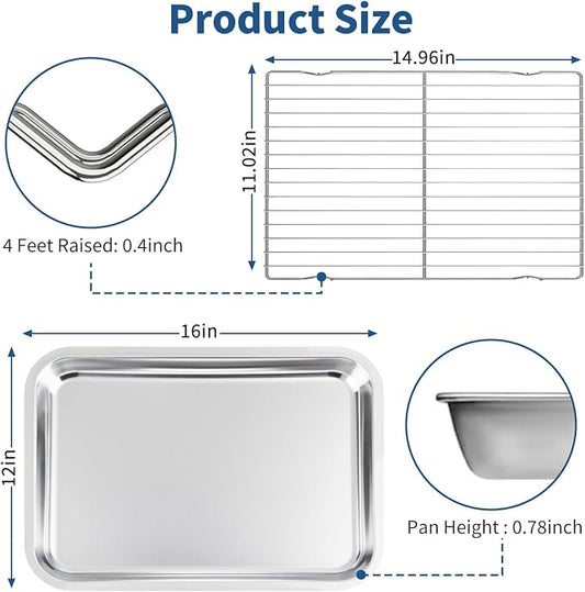 Baking Sheet with Rack Set of 4, Non Toxic & Dishwasher Safe & Easy Clean - Image 2