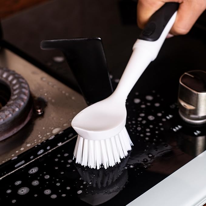 Dish Brush with Handle, Dish Scrub Brush with Built-in Scraper, Nylon Dish - Image 5