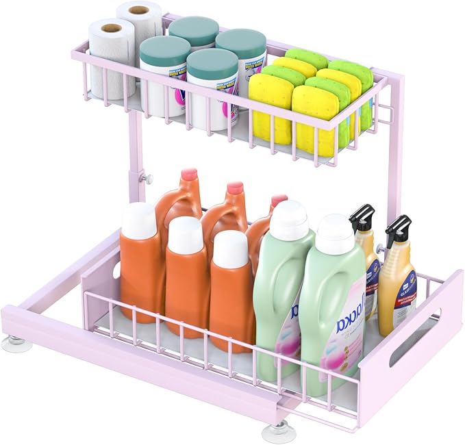 Under Sink Organizer Storage 2-Tier Premium Metal Pull-Out Kitchen Cabinet by Saydear