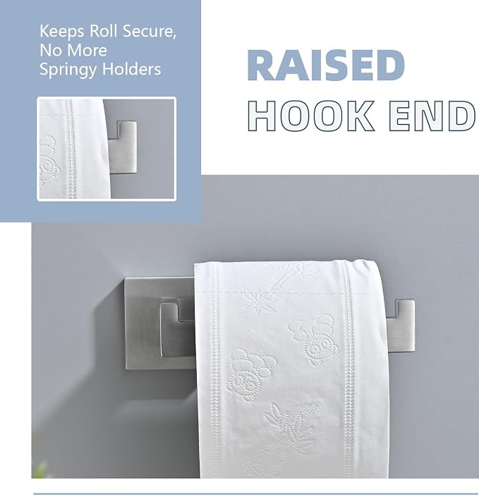 3PCS Bathroom Hardware Set, Brushed Nickel Toilet Paper Holder, 2 Square Towel - Image 4