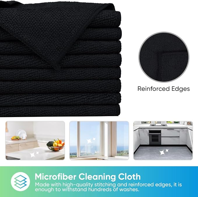 HOMEXCEL Black Microfiber Cleaning Cloth, 24 Pack Cleaning Towels - Image 3