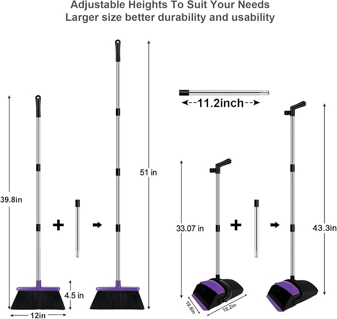 Broom and Dustpan Set, Upright Purple Broom - Image 2