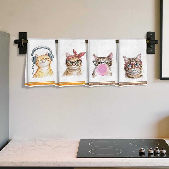Hanamiya Na 4 Pcs Funny Cat Kitchen Hand Towels 24x14 Inch, Cute Hand Towels - Image 3