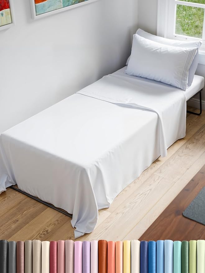Cot Sheet Set 25” x 75” – Easy-Fit Cot Size Mattress Sheets – Ideal for Narrow Twin, Camper Bunk, RVs, Twin Bunks, Day Care and Camping Cots - Cot Size Fitted Sheet fits 6” to 10” Mattresses – White