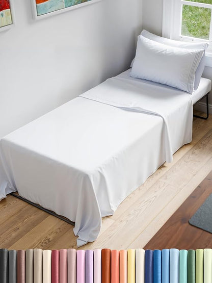 Cot Sheet Set 25” x 75” – Easy-Fit Cot Size Mattress Sheets – Ideal for Narrow Twin, Camper Bunk, RVs, Twin Bunks, Day Care and Camping Cots - Cot Size Fitted Sheet fits 6” to 10” Mattresses – White