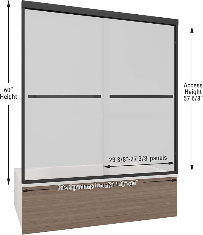 Tub Shower Door 56-60" W x 60" H, Matte Black Bathtub Door - Image 6