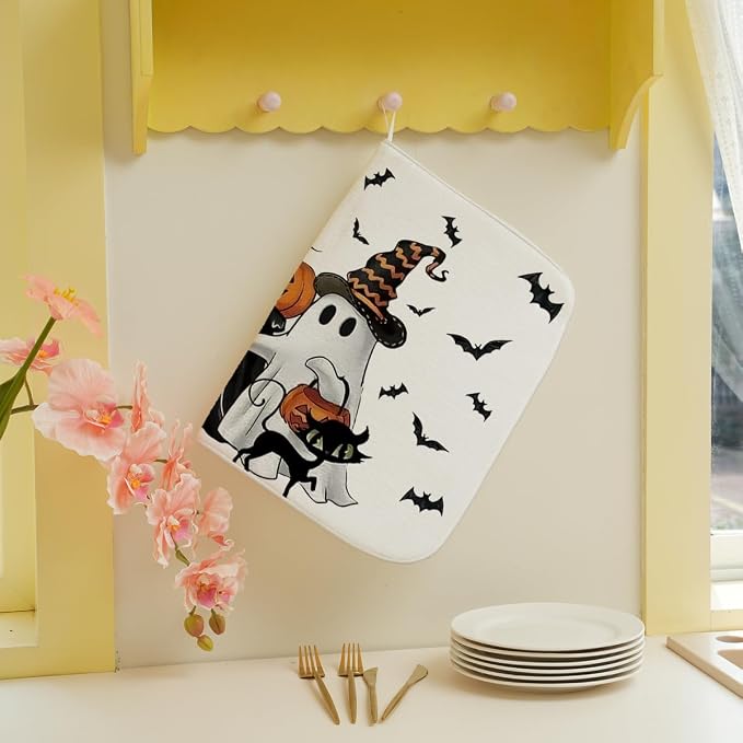 Halloween Dish Drying Mat 18 x 24 Inch Ghost Spooky Jack-O'-Lantern Pumpkin - Image 3