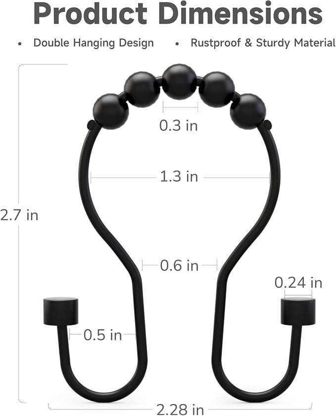 Shower Curtain Hooks, Shower Curtain Rings Rust Proof Double Hook Shower - Image 4