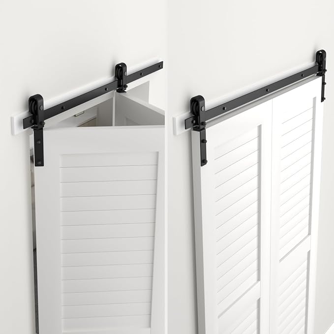 30" Bi-Folding Sliding Barn Door Hardware Track Kit, Smoothly&Quietly, Side - Image 4
