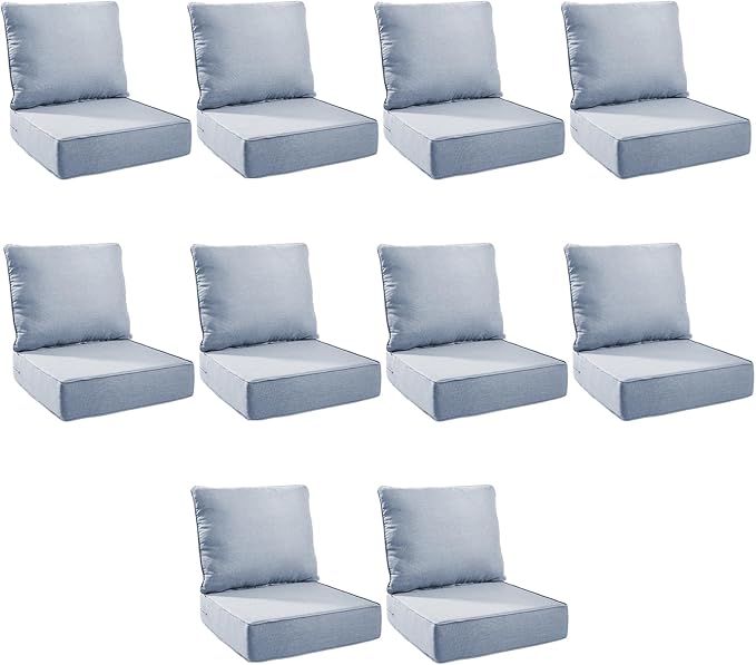 Outdoor Cushion Set for Furniture Patio Furniture, UV Resistant, Water Resistant - 6 Inch Thick Foam Garden Cushions – 22x24 Inch Patio Seat Covers for Chair/Sofa/Couch | Baby Blue | 10-Pack |
