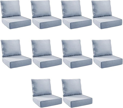 Outdoor Cushion Set for Furniture Patio Furniture, UV Resistant, Water Resistant - 6 Inch Thick Foam Garden Cushions – 22x24 Inch Patio Seat Covers for Chair/Sofa/Couch | Baby Blue | 10-Pack |