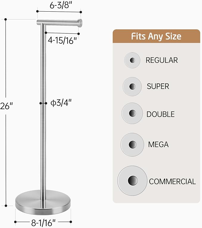 KES Toilet Paper Holder Stand 26" H, Free Standing Toilet Paper Roll Holder - Image 5