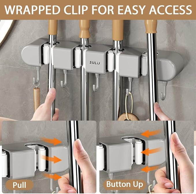 3PCS Broom Holder Wall Mount, No-Drilling Self-Adhesive Mop and Broom Storage - Image 6