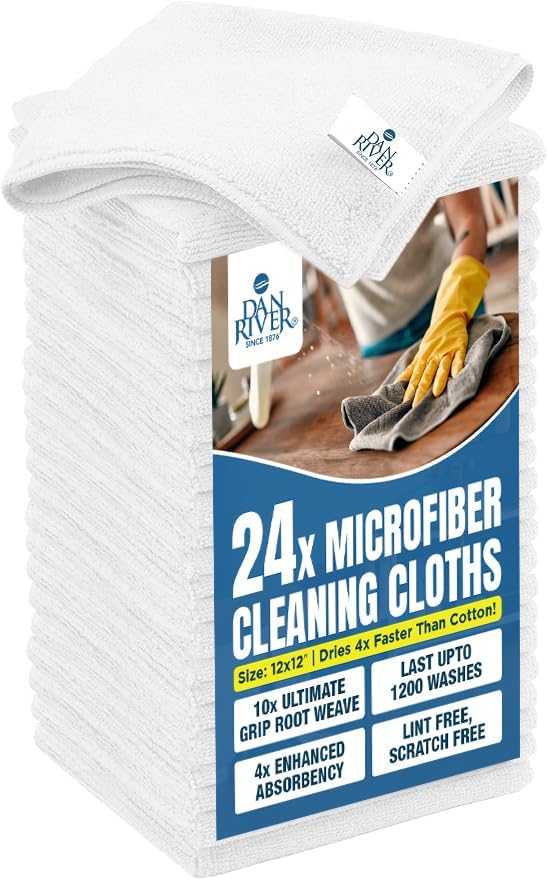 DAN RIVER 24-Pack White Microfiber Towels – Ultra Absorbent, Lint Free Towels & by DanRiver