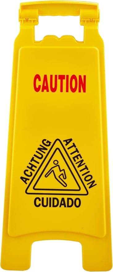 Wet Floor Sign, Slippery When Wet A-Frame Caution Sign, Bright Yellow by PlasticPrince
