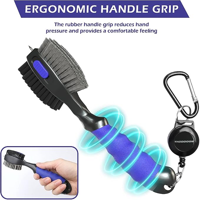 THIODOON 2 Pack Golf Club Brushes and Groove Cleaner 2 ft Retractable Zipline - Image 5