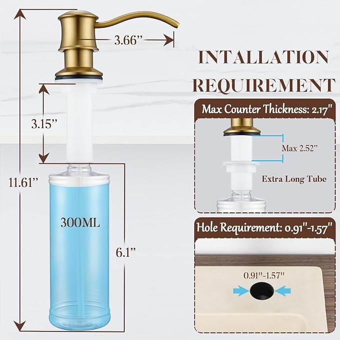 Built in Soap Dispenser for Kitchen Sink Countertop, Solid Brass Pump Head Long - Image 7