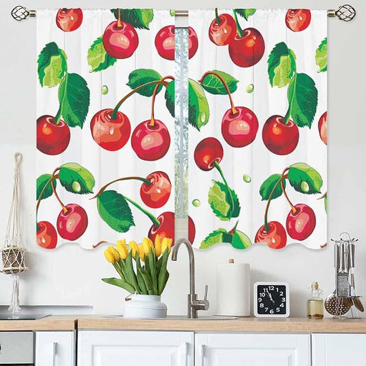 Red Cherry Kitchen Curtains Sweet Ripe Fruit Fresh Juicy Berry Short Tier by Unknown