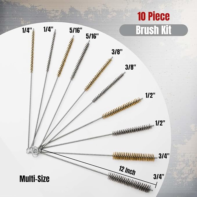 PMD Products 10-Piece Tube Cleaning Brush Kit | Brass Wire Bore Brushes & - Image 2