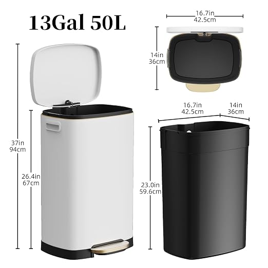 13 Gallon Trash Can with Lid, 50L Fingerprint Proof Stainless Steel Kitchen - Image 6