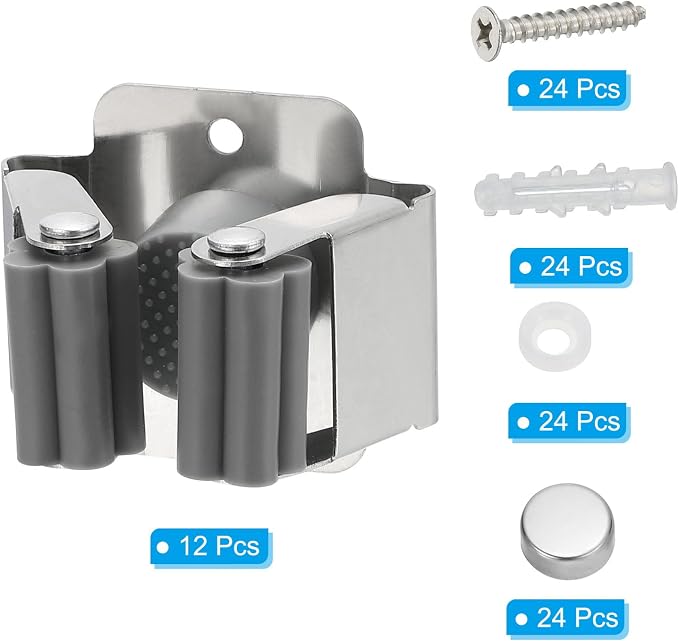 PATIKIL Broom and Mop Holder, 12 Pack Wall Mounted Stainless Steel Mop Hanger - Image 3