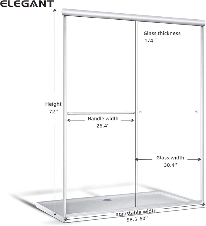 ELEGANT 58.5-60 in. W x 72 in. H Semi-Frameless Sliding Shower Door in Brushed - Image 7