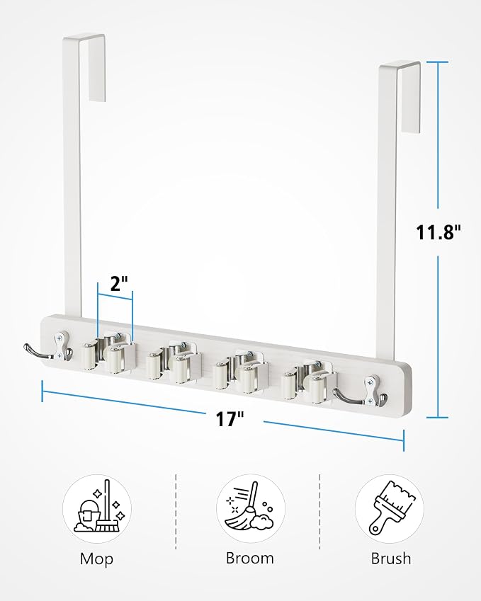 Over the Door Broom Holder, Mop and Broom Holder Door Mount, Hanging Organizer - Image 6