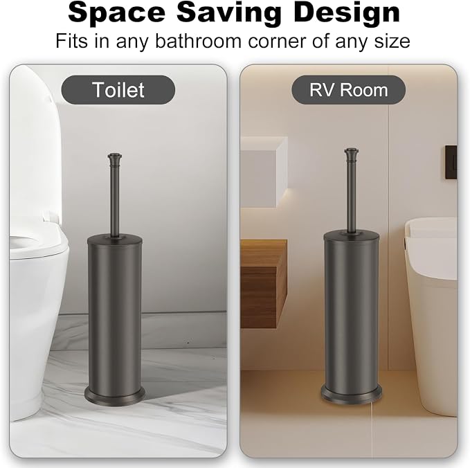 Pewter Toilet Brush and Holder，Extra Long Handled Toilet Brush - Image 7