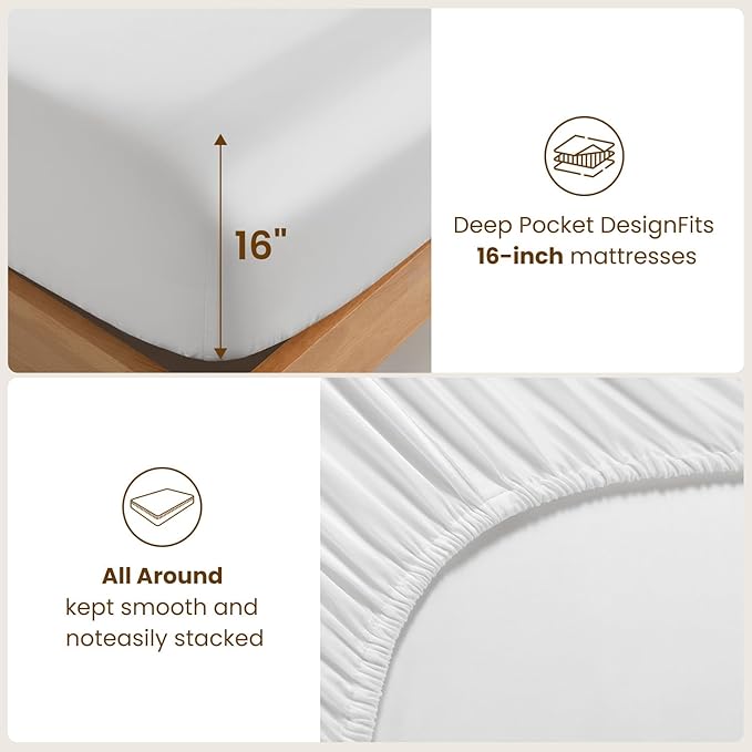 Luxury Mulberry Silk Modal Queen Size Sheet Set 4pc, Ultra Breathable & Cooling Bed Sheets for Hot Sleepers, Hotel Luxury Silky Bedding Sheets, 16" Deep Pocket(Queen,White)