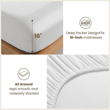 Luxury Mulberry Silk Modal Queen Size Sheet Set 4pc, Ultra Breathable & Cooling Bed Sheets for Hot Sleepers, Hotel Luxury Silky Bedding Sheets, 16" Deep Pocket(Queen,White)