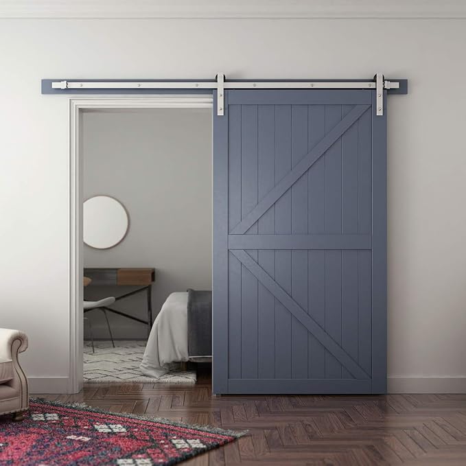 SMARTSTANDARD 8 Feet Brushed Nickel Sliding Barn Hardware Kit-Sturdy Silvery - Image 4